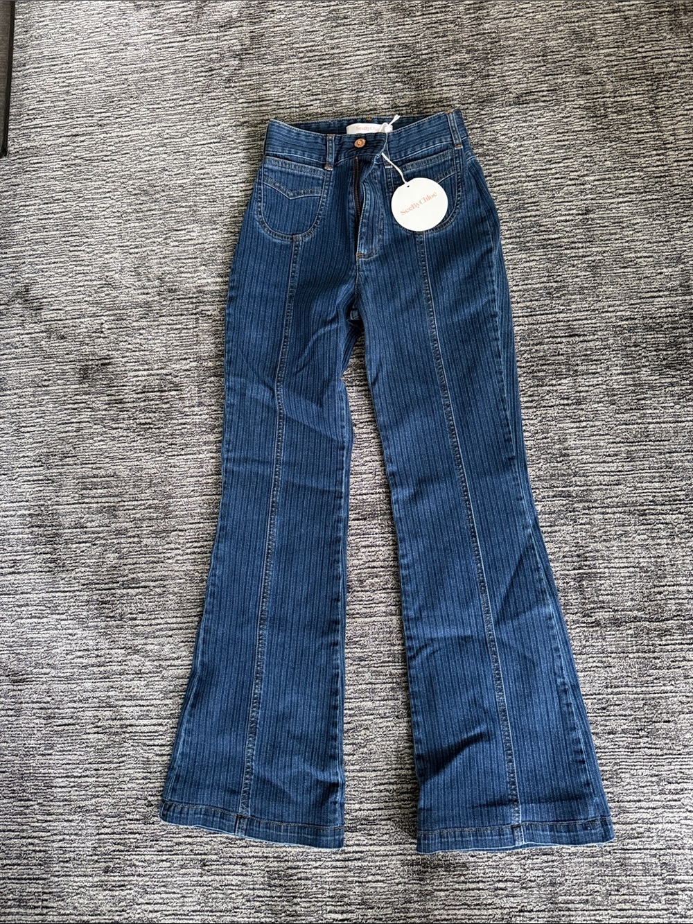 See By Chloé Dark Blue Pinstripe Flare Jeans